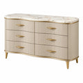 Kommode 160 x 45 x 85 cm in Creme mit Marmoroptik und sechs Schubladen