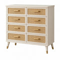 Kommode 120 x 40 x 100 cm Creme Rattan-Geflecht 8 Schubladen Retro-Stil