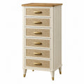 Kommode 50 x 35 x 110 cm Holz Creme Rattan 6 Schubladen Landhausstil