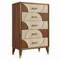 Kommode 80 x 45 x 120 cm aus Holz und Textil in Braun Beige mit 5 Schubladen