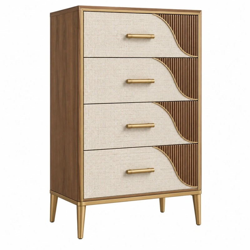 Kommode 80 x 40 x 120 cm in Braun Beige mit 4 Schubladen und Textilfronten