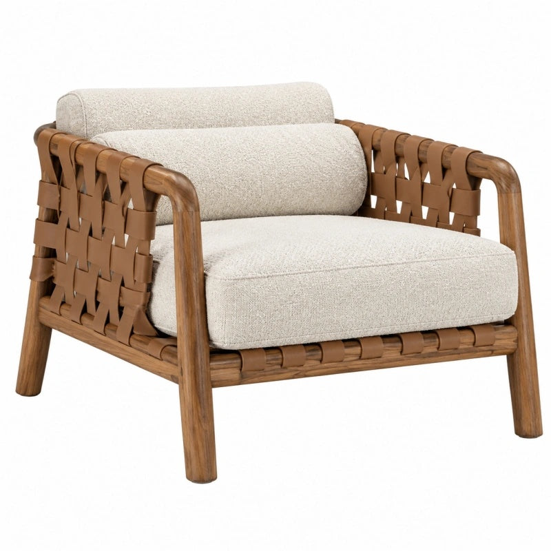 Sessel 80 x 78 x 77 cm Holzgeflecht Beige Braun - gepolsterter Loungesessel für Wohnbereich