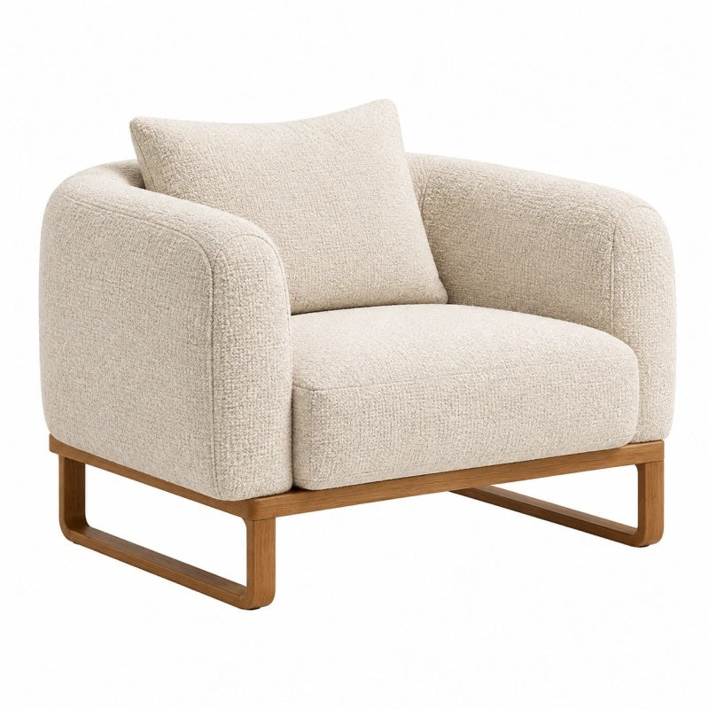 Sessel 90 x 82 x 78 cm in Creme mit Strukturstoff und Holzgestell - gepolsterter Lounge-Sessel