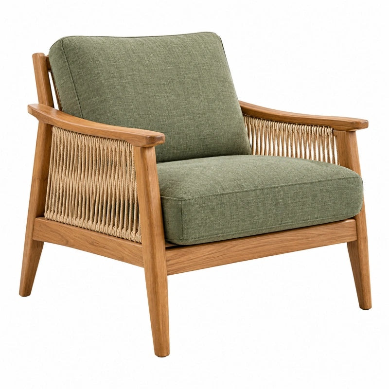 Armlehnsessel 78 x 75 x 82 cm Holz Textil Grün mit Kordelbespannung