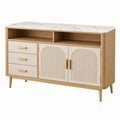 Sideboard 140 x 40 x 85 cm Holzwerkstoff Naturweiß mit Marmoroptik und Stauraum - Martrania