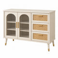 Sideboard 120 x 40 x 85 cm Creme Holzwerkstoff mit Glasfronten und Rattangeflecht - Martrania