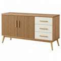 Sideboard 140 x 40 x 80 cm Holzwerkstoff Eichefarben Creme mit 3 Schubladen und 2 Türen im Mid Century Stil - Martrania
