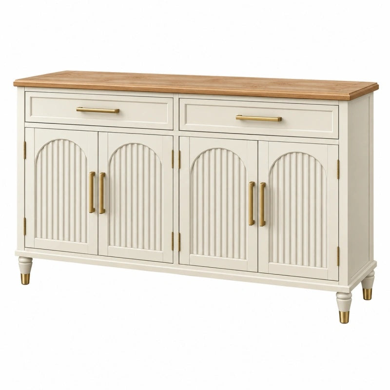 Sideboard 160 x 40 x 90 cm aus Holz cremefarben mit Schubladen und Türen im Landhausstil - Martrania