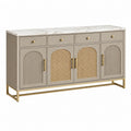 Sideboard 160 x 40 x 85 cm Taupe Holzwerkstoff Rattangeflecht mit 4 Türen und 4 Schubladen - Martrania