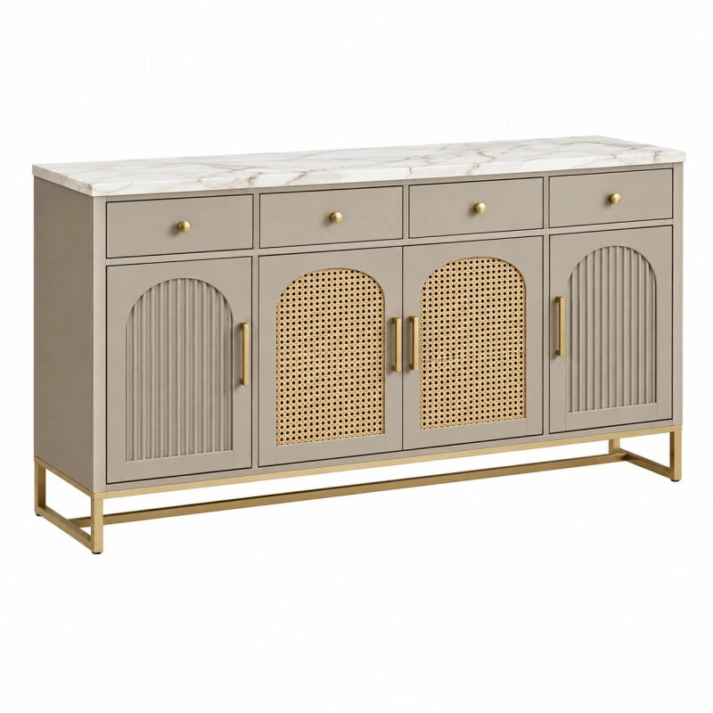 Sideboard 160 x 40 x 85 cm Taupe Holzwerkstoff Rattangeflecht mit 4 Türen und 4 Schubladen - Martrania