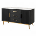 Sideboard 140 x 40 x 80 cm Schwarz Weiß Holzwerkstoff mit Marmoroptik 3 Schubladen 2 Türen - Martrania
