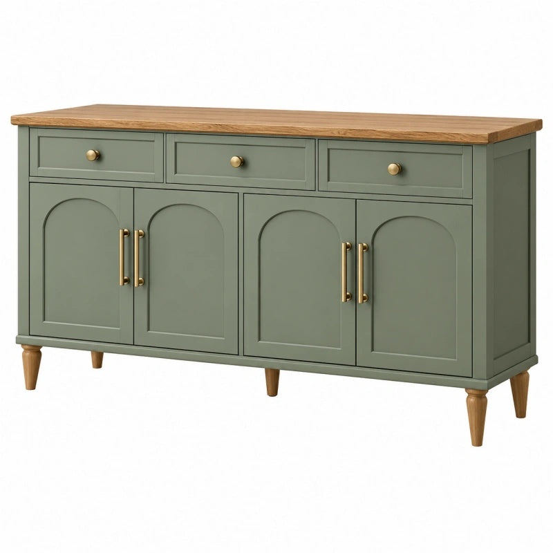 Sideboard 160 x 45 x 90 cm in Salbeigrün mit Holzplatte und Stauraum - Martrania