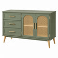 Sideboard 120 x 40 x 80 cm aus Holz in Grün mit Naturgeflecht Mid Century Stil - Martrania