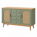Sideboard 140 x 40 x 85 cm Holz Rattan Grün mit 4 Schubladen und 2 Türen - Martrania