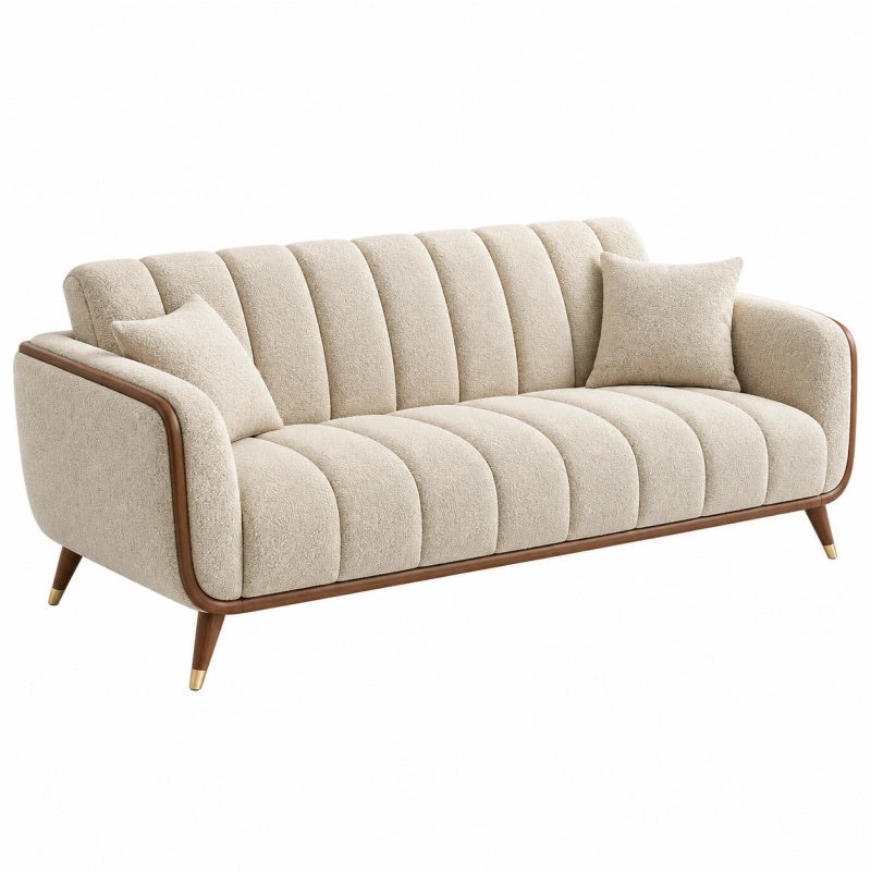 2-Sitzer-Sofa 180 x 85 x 82 cm Bouclé Creme mit Holzdetails im Retro-Stil