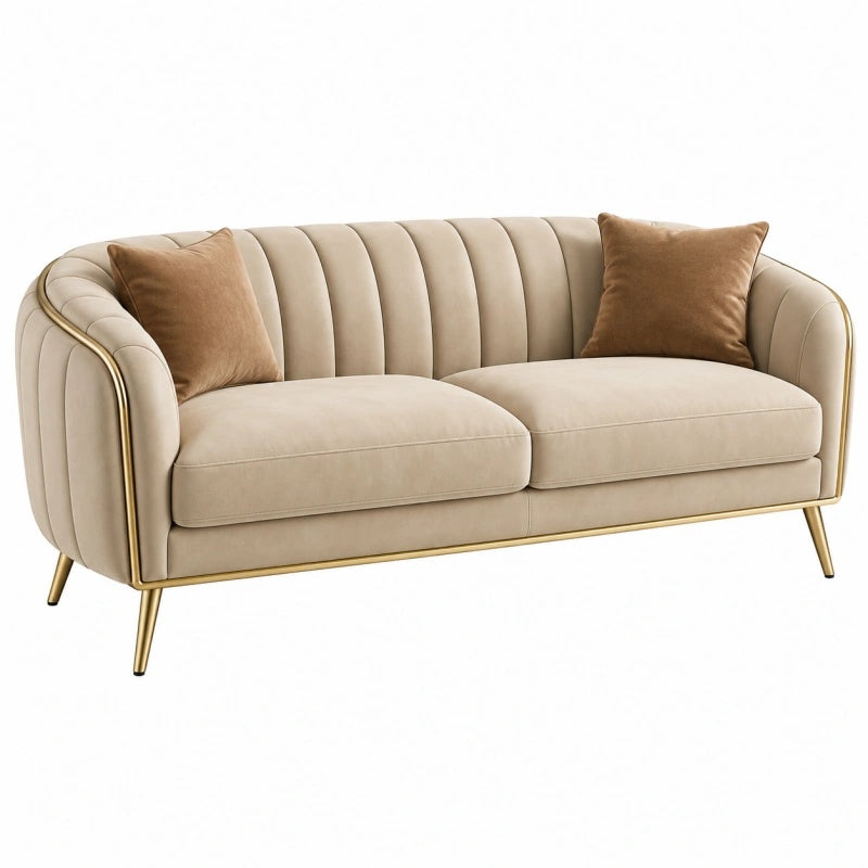 2-Sitzer Sofa 180 x 85 x 78 cm Beige Textilbezug mit Metallgestell im Art-Déco-Stil