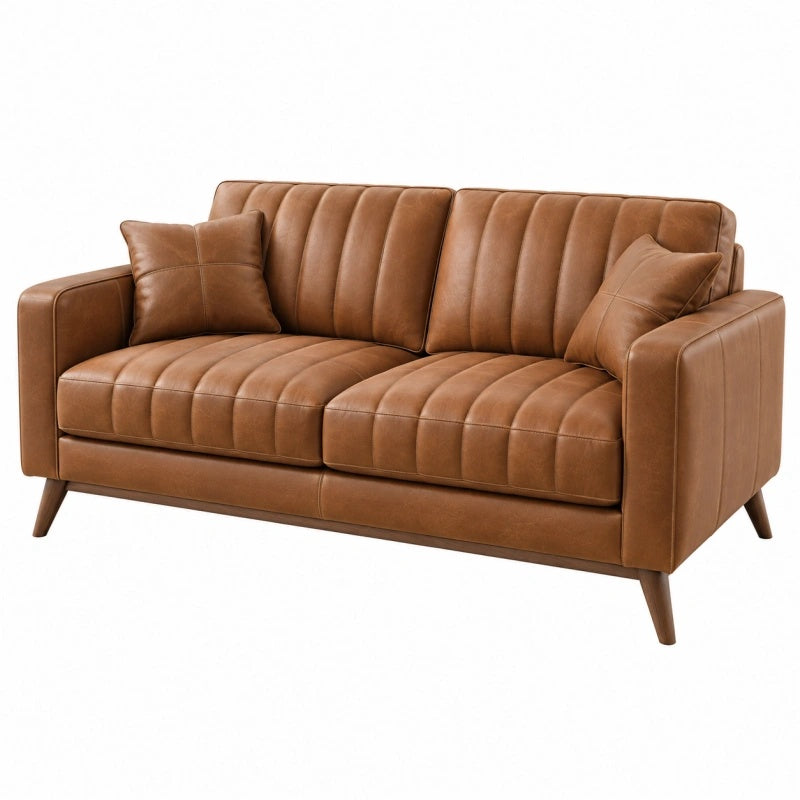 3-Sitzer Sofa 200 cm Braun Lederoptik mit vertikaler Steppung