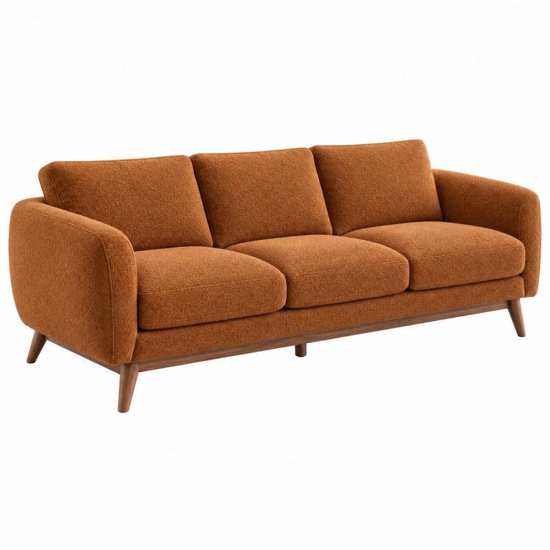 3-Sitzer Sofa 210 x 88 x 85 cm mit Textilbezug in Rostbraun und Holzfüßen