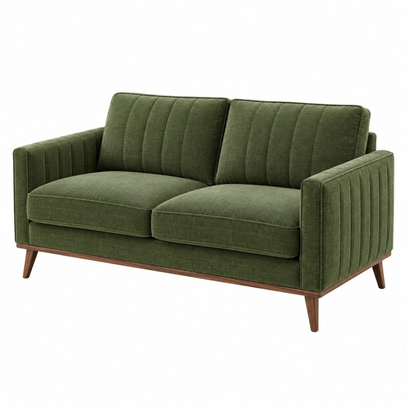 2-Sitzer Sofa 160 x 85 x 84 cm olivgrüner Stoffbezug mit Holzfüßen im Mid-Century-Stil