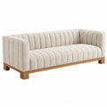 3-Sitzer Sofa 220 cm Stoff Beige Holzgestell Gerippter Retro-Stil - Martrania