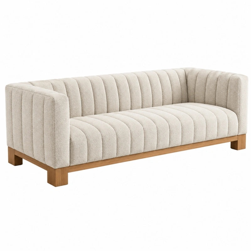3-Sitzer Sofa 220 cm Stoff Beige Holzgestell Gerippter Retro-Stil