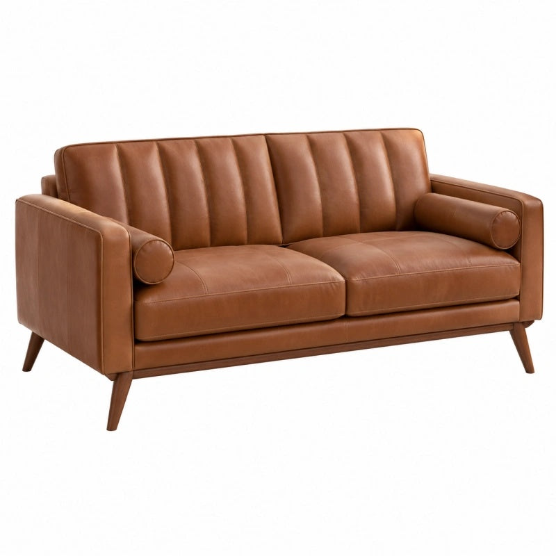 2-Sitzer Sofa 170 cm cognacbraun Lederoptik Retro Wohnzimmer
